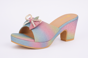 Elegant Multi-Color Glitter Block Heel with Bow Detail for Women
