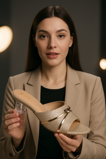 Elegant Gold Glitter Slip-On Heels with Transparent Block Heel